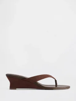 Vegan Leather Wedge Thong Sandals