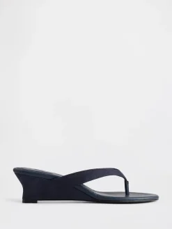 Vegan Leather Wedge Thong Sandals