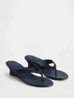 Vegan Leather Wedge Thong Sandals