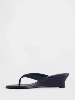 Vegan Leather Wedge Thong Sandals