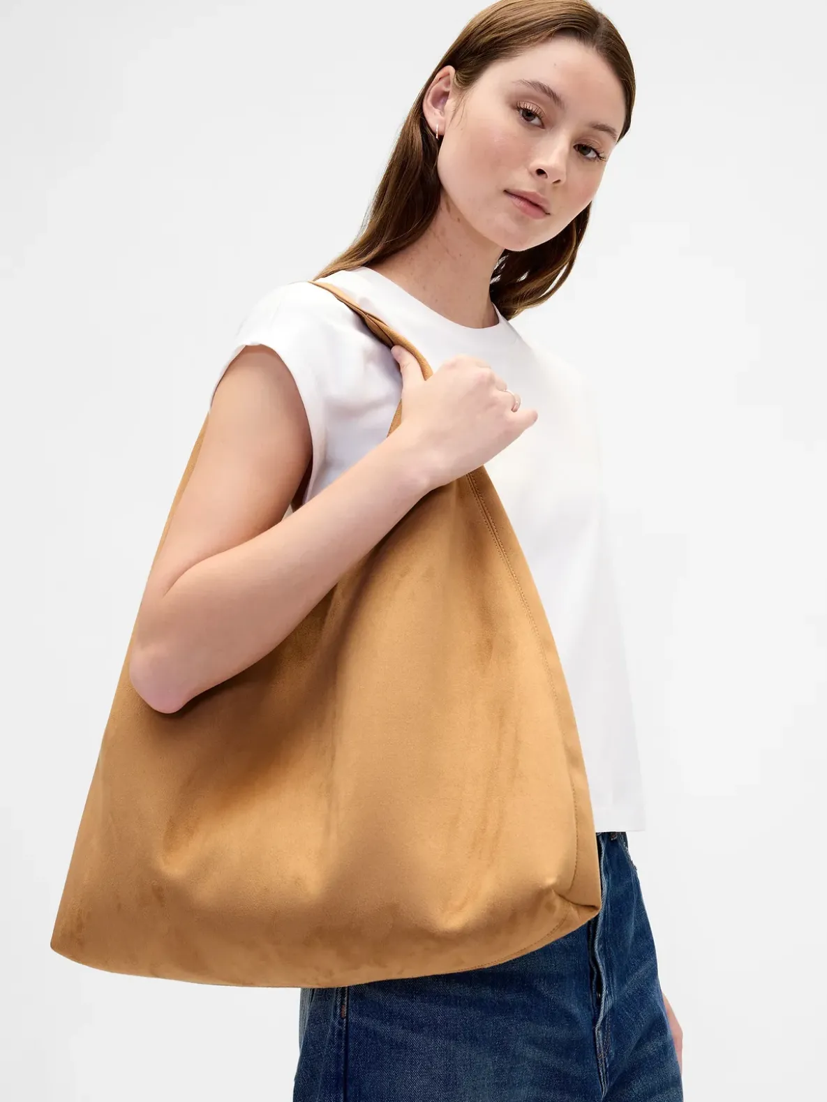 Vegan Suede Slouchy Tote Bag