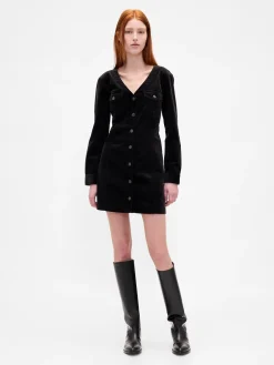 Velvet V-Neck Pocket Mini Dress