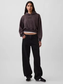VintageSoft Crop Logo Hoodie
