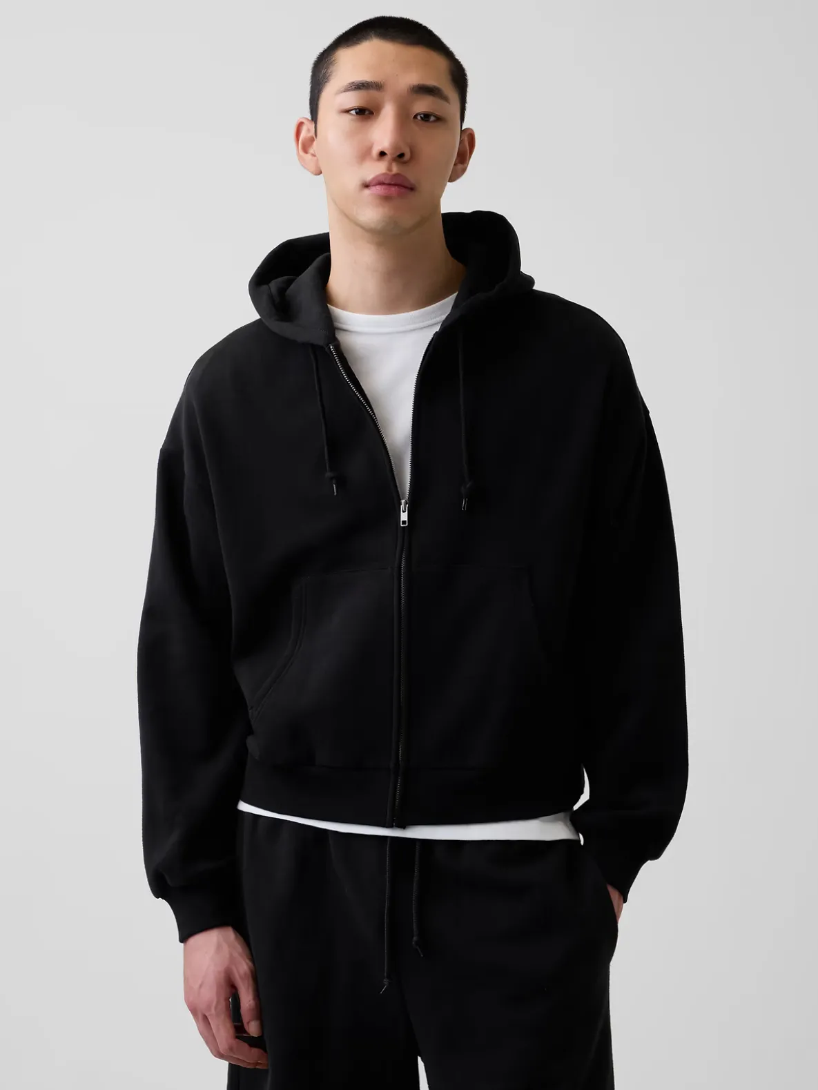 VintageSoft Oversized Crop Zip Hoodie