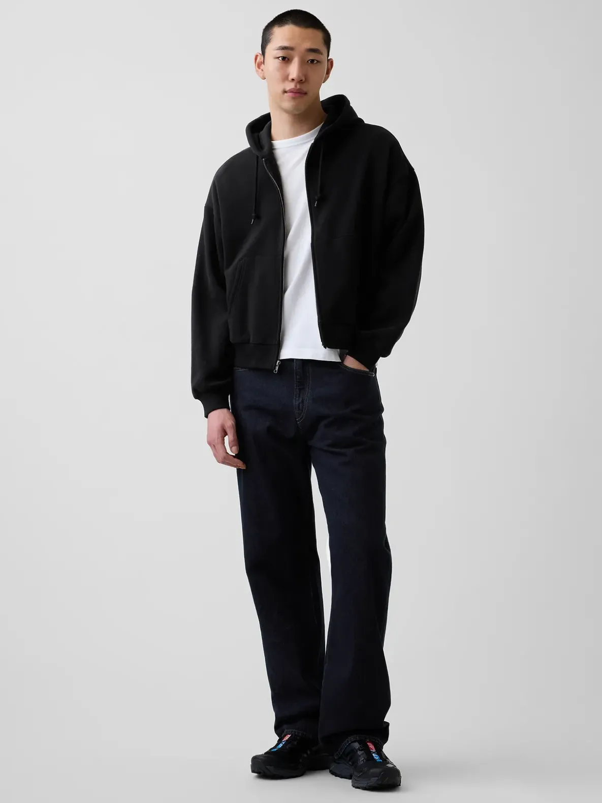 VintageSoft Oversized Crop Zip Hoodie