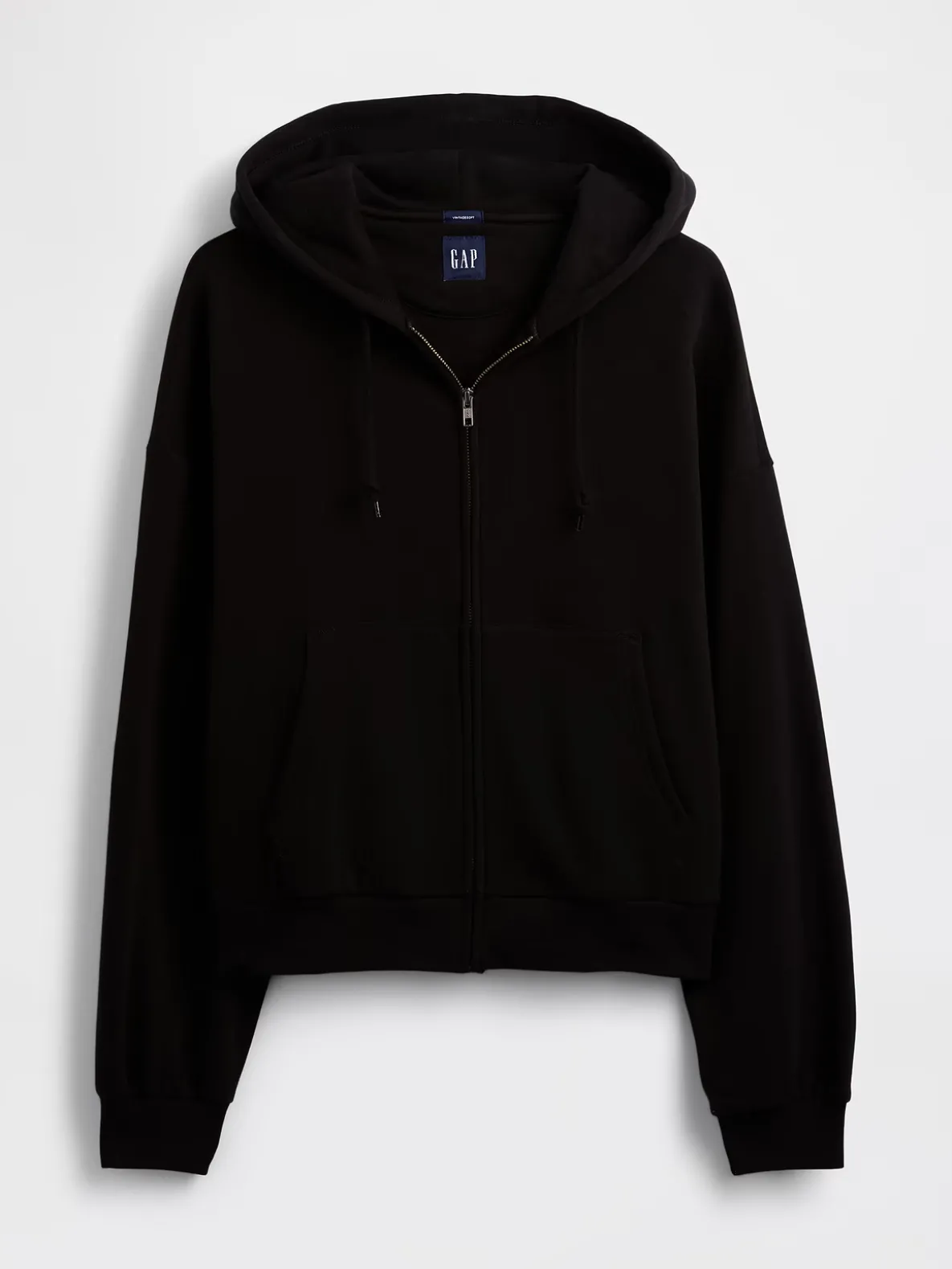 VintageSoft Oversized Crop Zip Hoodie