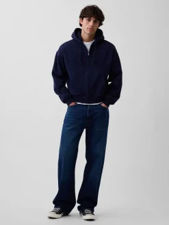 VintageSoft Oversized Crop Zip Hoodie