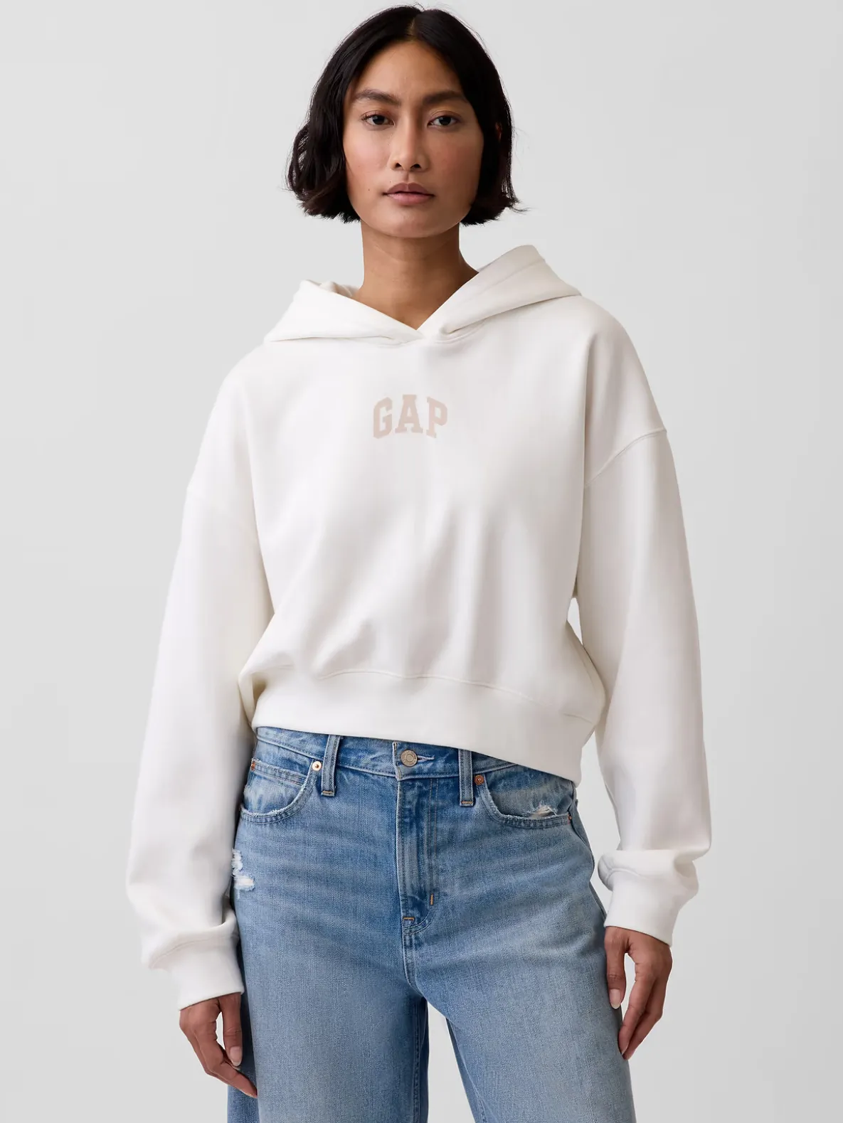 VintageSoft Oversized Crop Logo Hoodie