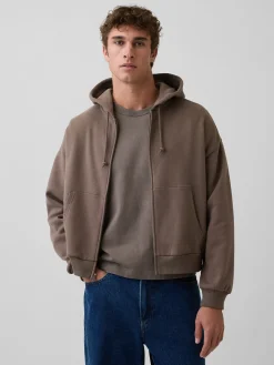VintageSoft Oversized Crop Zip Hoodie