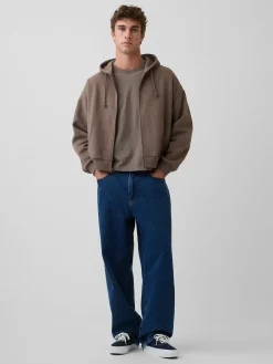 VintageSoft Oversized Crop Zip Hoodie