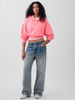 VintageSoft Oversized Crop Logo Hoodie
