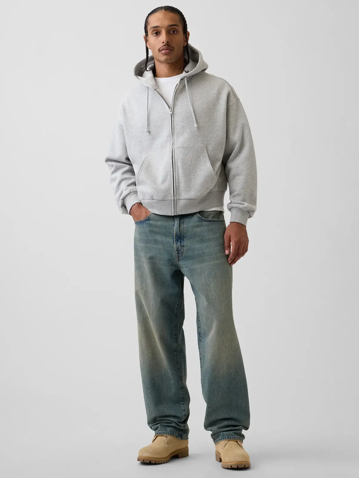 VintageSoft Oversized Crop Zip Hoodie