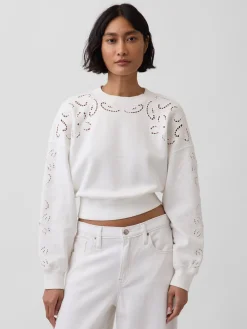 VintageSoft Oversized Eyelet Crop Sweatshirt