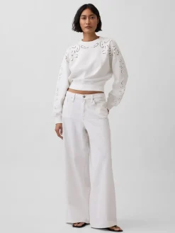 VintageSoft Oversized Eyelet Crop Sweatshirt