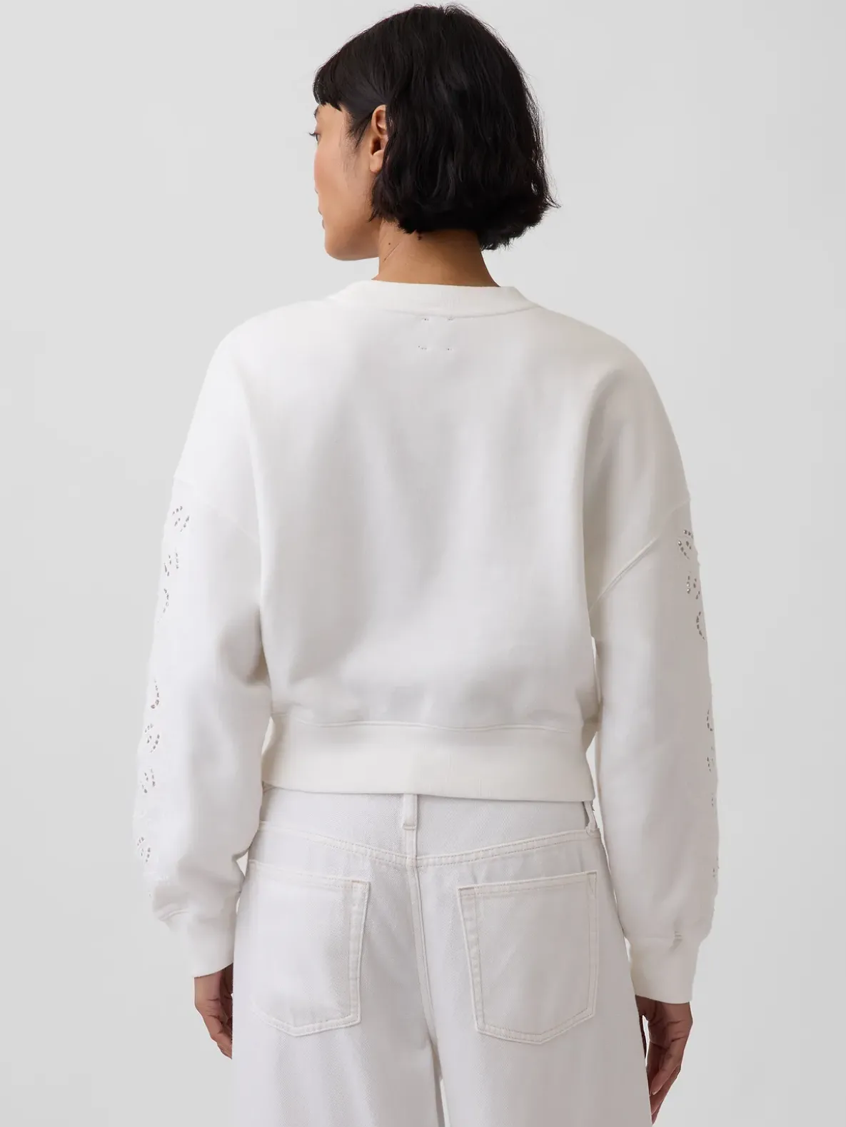 VintageSoft Oversized Eyelet Crop Sweatshirt