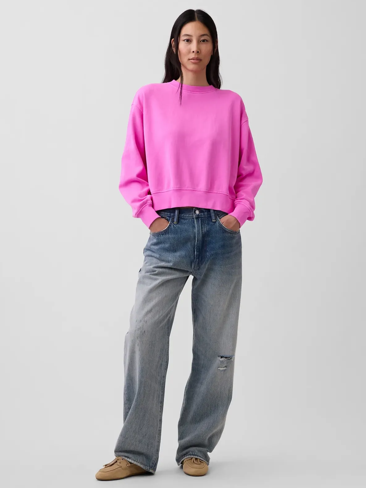 VintageSoft Oversized Split-Hem Sweatshirt