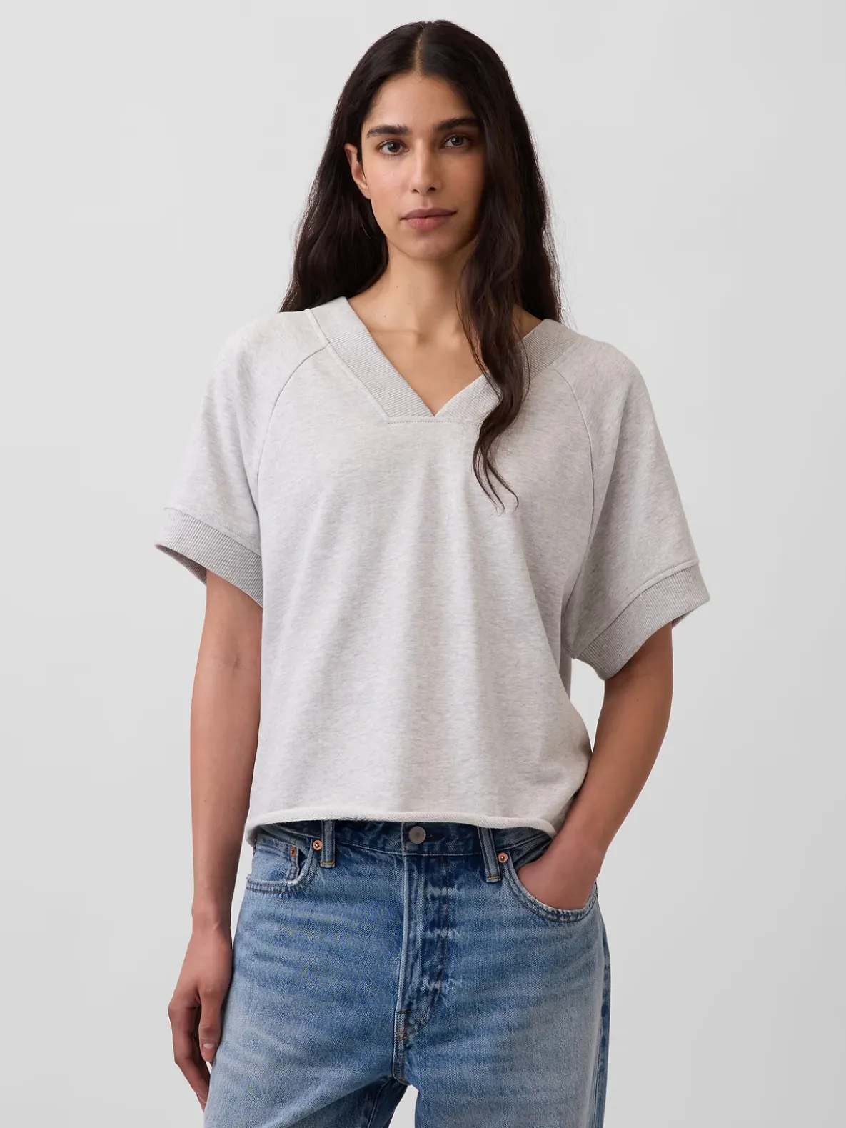 VintageSoft Terry Oversized V-Neck Sweatshirt
