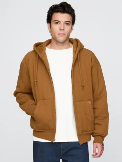 Waffle-Lined Quilted Zip Hoodie