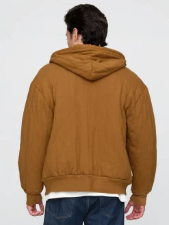 Waffle-Lined Quilted Zip Hoodie