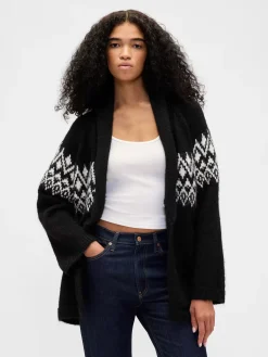 Wool-Blend Fair Isle Shawl Cardigan
