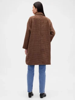 Wool-Blend Oversized Houndstooth Car Coat