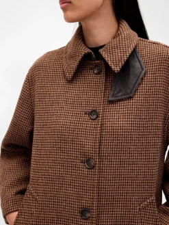 Wool-Blend Oversized Houndstooth Car Coat