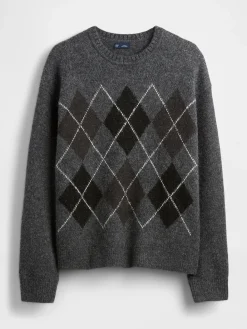 Wool-Blend Relaxed Argyle Sweater
