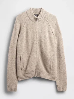 Wool-Blend Zip Cardigan Sweater