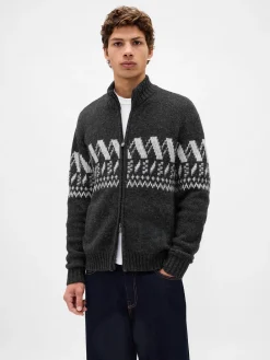 Wool-Blend Zip Cardigan Sweater